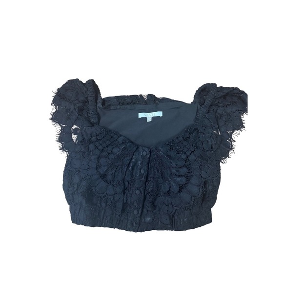 Wayf Black Lace Crop Top Small Button Up Ruffle Sleeve - Picture 1 of 4